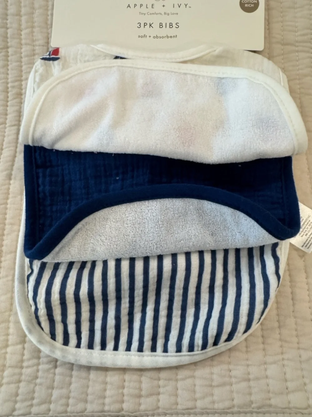 NEW Baby Burp Cloths 3pk Soft Absorbent Stars & Stripes | Apple + Ivy